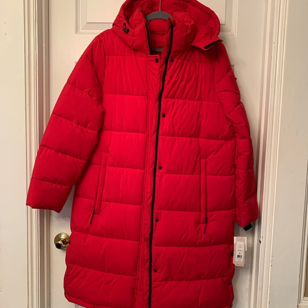 BCBGeneration Cherry Red Puffer Jacket with Hood